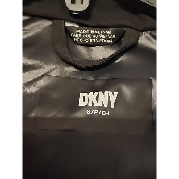 DKNY size SMALL Bib Front Puffer winter Jacket Womens Black coat with hood - Picture 9 of 12